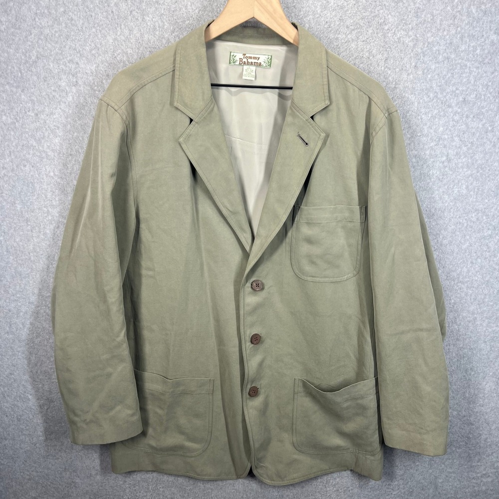 Tommy Bahama Sport Coat Mens L Green Silk Linen Blend 3 Button Blazer EUC